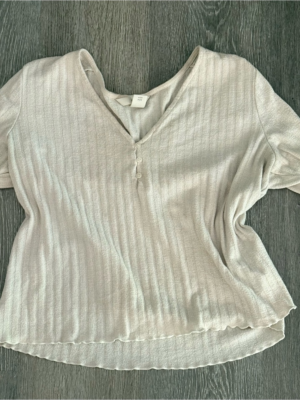 H&M Light Beige Ribbed V-Neck Short Sleeve Top